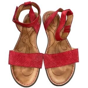 Born Womens 9M Mai Red Leather Chevron Textured Ankle Strap Sandals Beach Coast